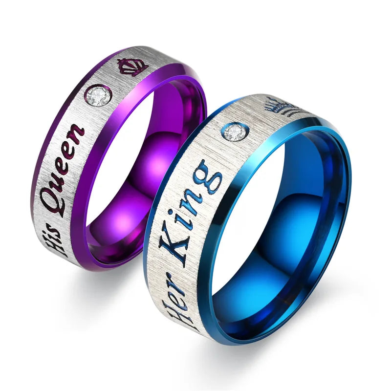 Couple Rings Stainless Steel Her King His Queen Promise Jewelry Wedding Band Set