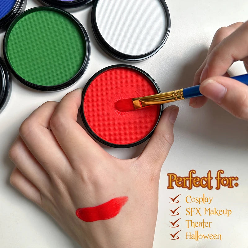 Water-Activated Face & Body Paint Palette - 6 Colors, Safe, Non-Toxic, Makeup for Halloween & Artistic Body Art