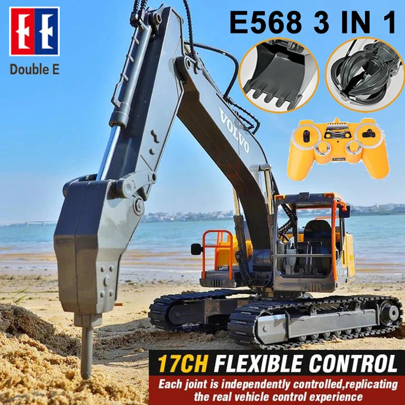 RC Excavator 1:16 Scale 3-in-1 Remote Control Crawler Truck with Alloy Body