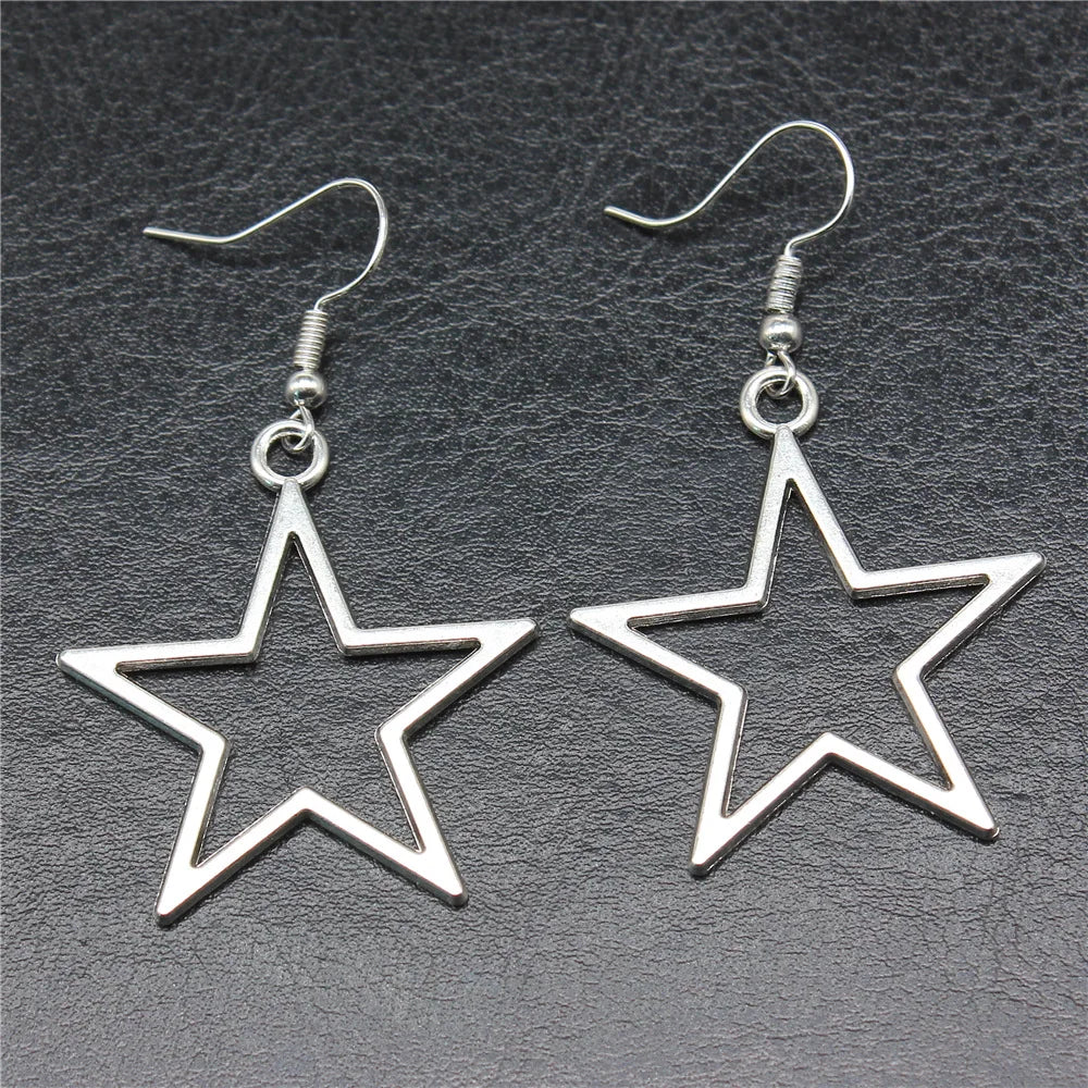 Vintage Drop Earrings Women Silver Star Pendant Jewelry Handmade Antique Style
