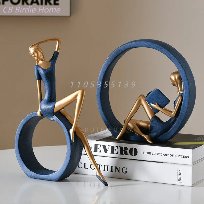 Creative Resin Girl Statue Reading Yoga Sculpture Home Decor Living Room Office