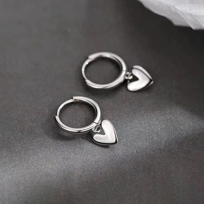 925 Sterling Silver Heart Pendant Hoop Earrings for Women Minimalist Jewelry