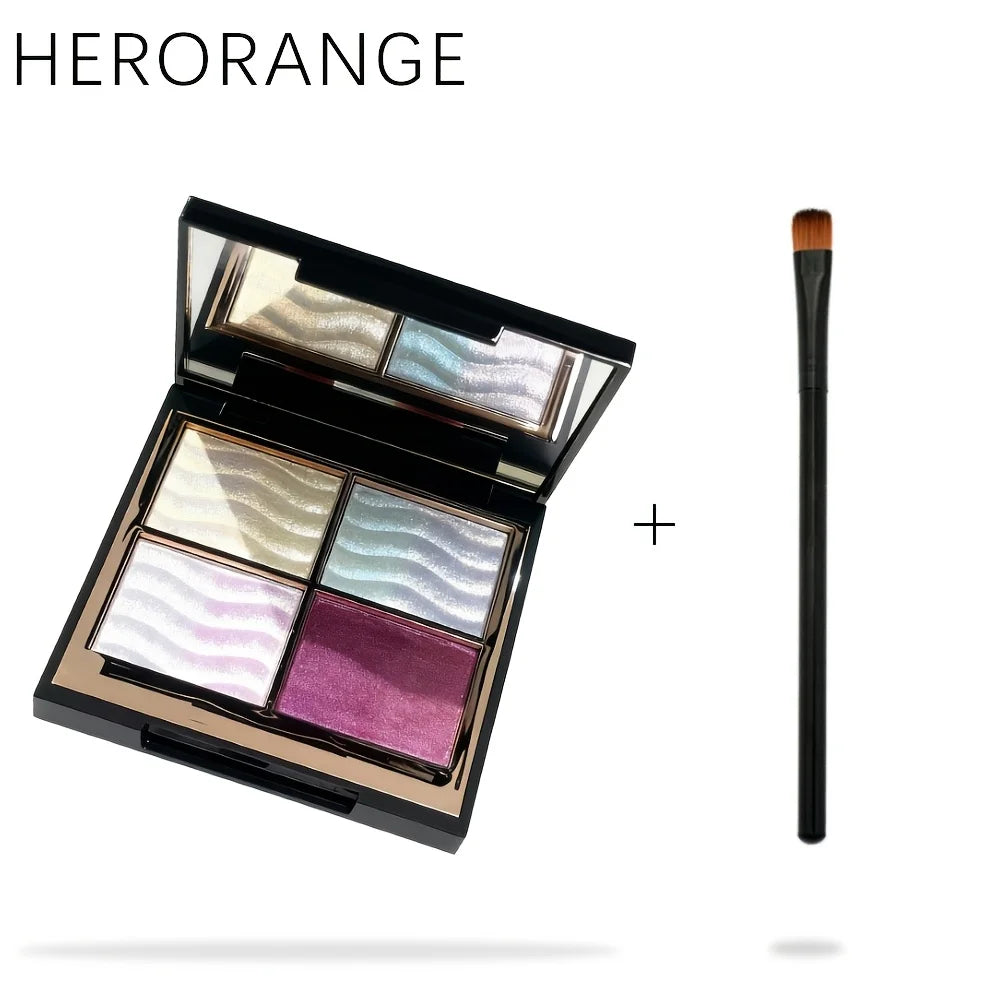 4-Color Eyeshadow Palette with Glitter & Brush - Iridescent Shimmer for Daily & Party Makeup