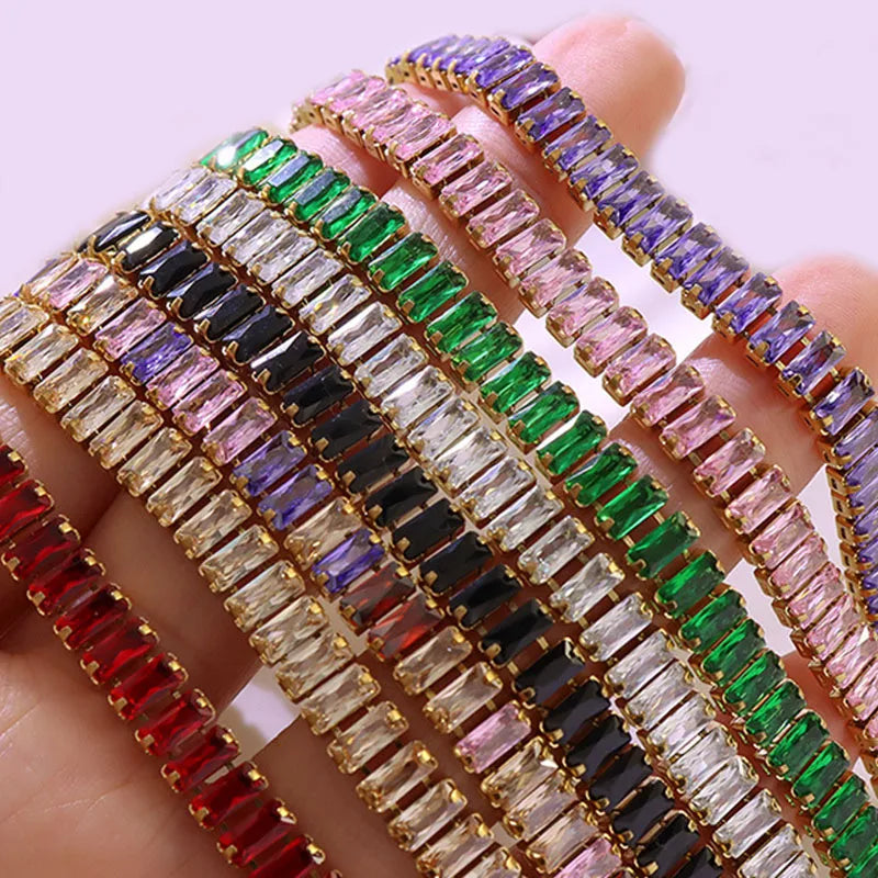 Men Women Crystal Tennis Bracelet Adjustable Chain Hip Hop Jewelry