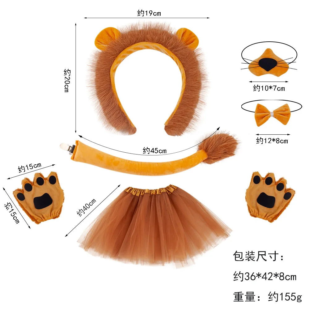Halloween Animal Costume Accessories Lion Headband Ear Tail Bow Tie Tutu for Kids & Girls
