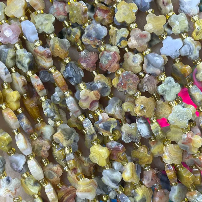 Natural Stone Faceted Clover Rhodonite Beads for Jewelry Making - Loose Spacer Beads