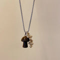 Spotted Tiger Eye Stone Mushroom Pendant Necklace with Versatile Chain for Women