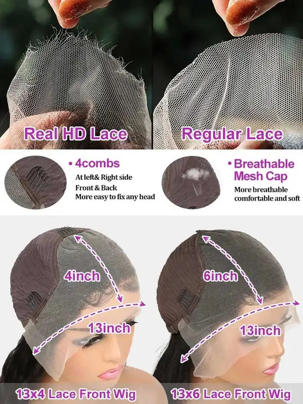 Deep Wave Human Hair Wigs 13x4 13x6 HD Lace Frontal & Full Density Options