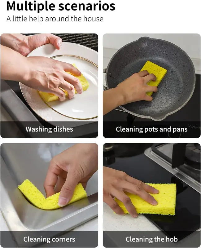 Compressed Wood Pulp Sponge for Cleaning & Absorption - Reusable Eco-Friendly Foam