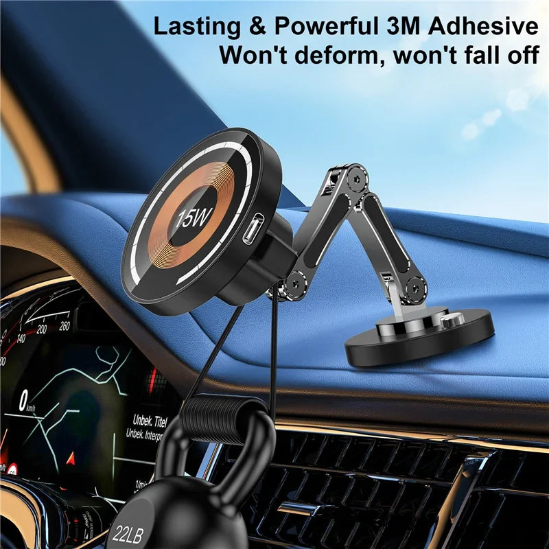 Magnetic Car Wireless Charger Stand for iPhone 12-15 - Fast Charging & Mount