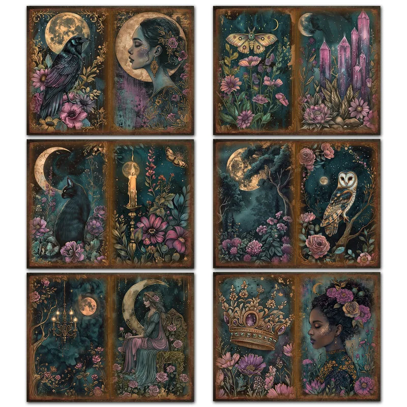52Pcs Gothic Midnight Garden Scrapbook Paper & Sticker Set for Arts Crafts & Holiday Projects