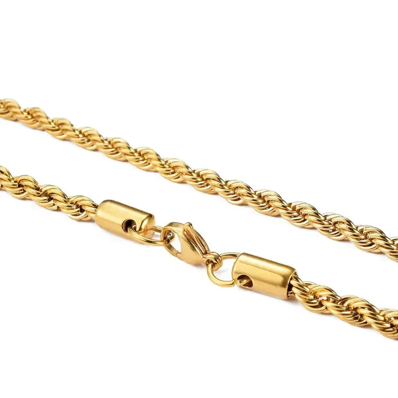 Gold Color Twisted Rope Chain Necklace Stainless Steel Waterproof Jewelry for Men Women