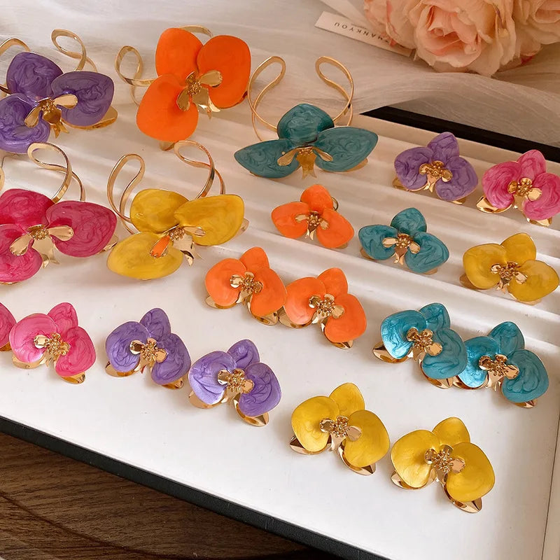 Multicolor Large Dripping Oil Orchid Flower Bangles - Statement Unisex Jewelry