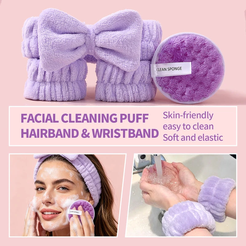 20PCS Makeup & Skincare Tool Set with Sponges Headbands and Wristbands - Flawless Base