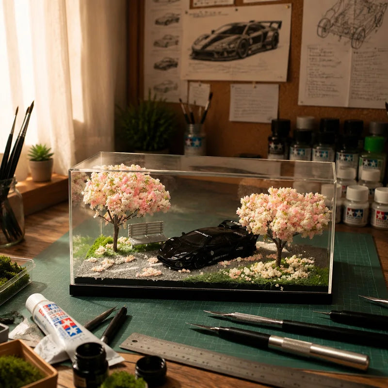 Miniature Cherry Blossom Diorama Ornament for Photography & Decor