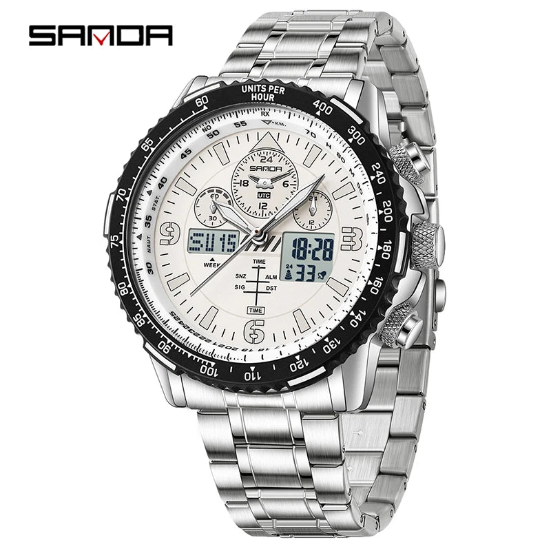 Digital Quartz Watch Men Waterproof Luminous Alarm Clock Dual Display Sports Watch