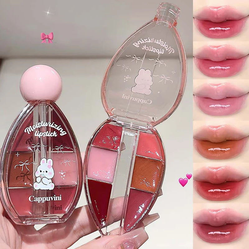 6-Color Lip Balm Set - Juicy Pink, Moisturizing Lip Gloss & Lip Oil Palette