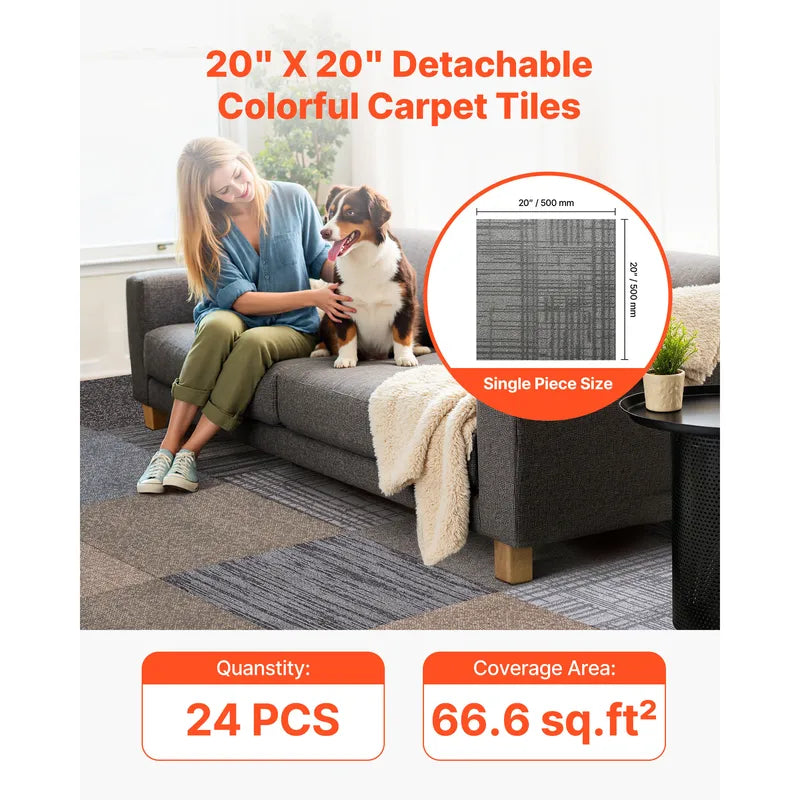 Reusable Carpet Tiles 20x20 Inch Set for Living Room & Bedroom Flooring