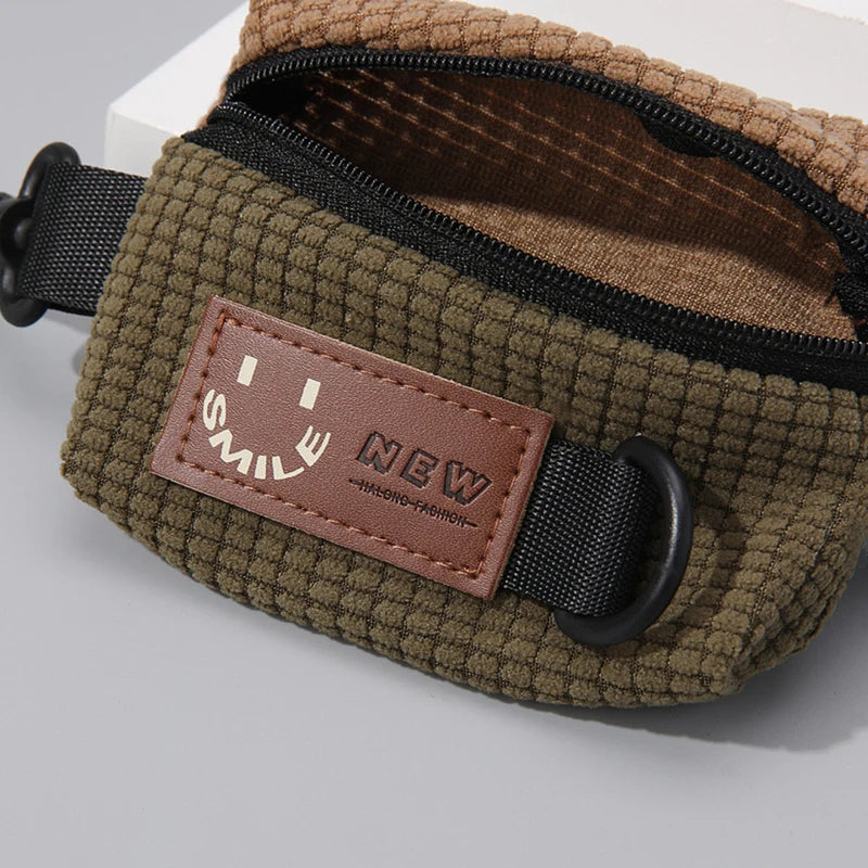 Mini Corduroy Key & Earbud Pouch with Clip - Small Storage Bag for Keys, Coins, AirPods