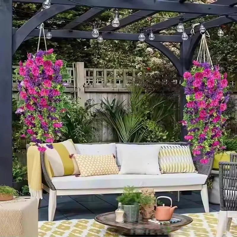 Artificial Morning Glory Flowers with Eucalyptus Leaves for Outdoor Wedding Garden Decor - 2 Pieces