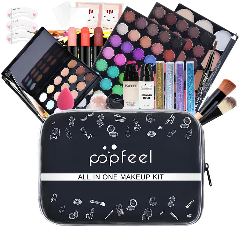 All-in-One Makeup Kit with 3 Sets for Full Face Looks - Beginner Friendly, Travel Ready