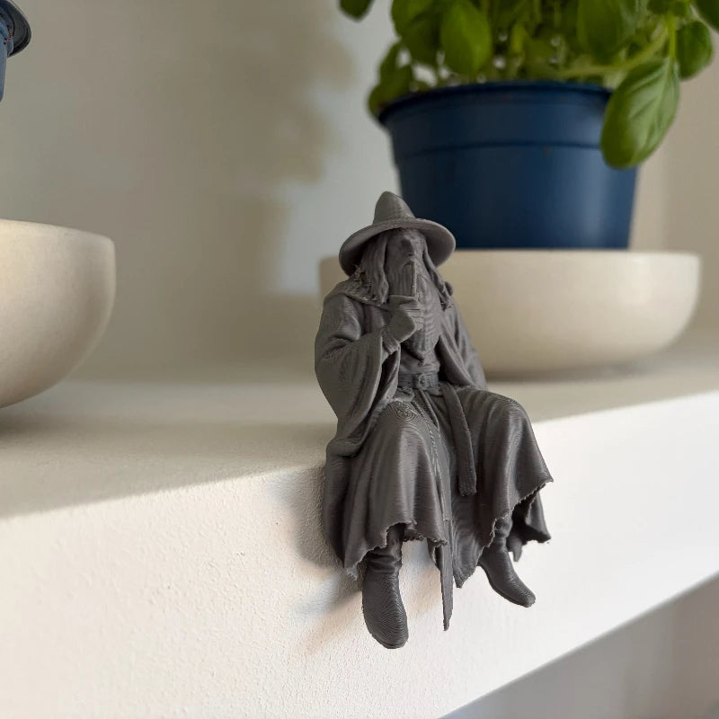 Medieval Fantasy Old Man Miniature Figurine Seated 3D Printed Vintage Wizard Desk Ornament