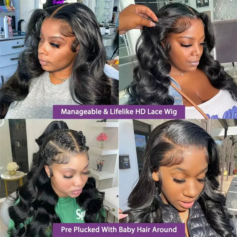 40-Inch Body Wave Human Hair Front Wig with Transparent Lace - Multiple Variants