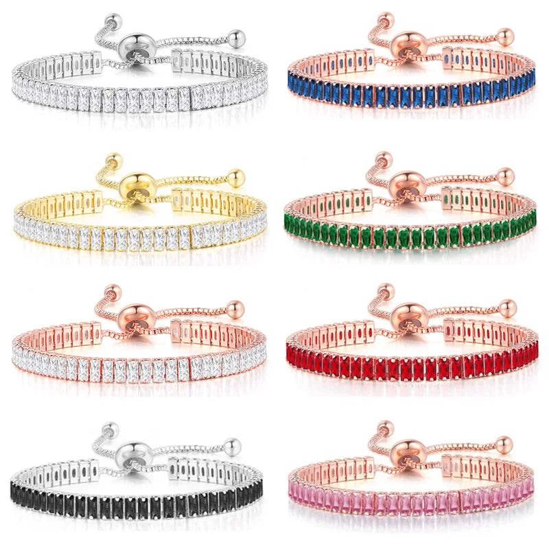 Men Women Crystal Tennis Bracelet Adjustable Chain Hip Hop Jewelry