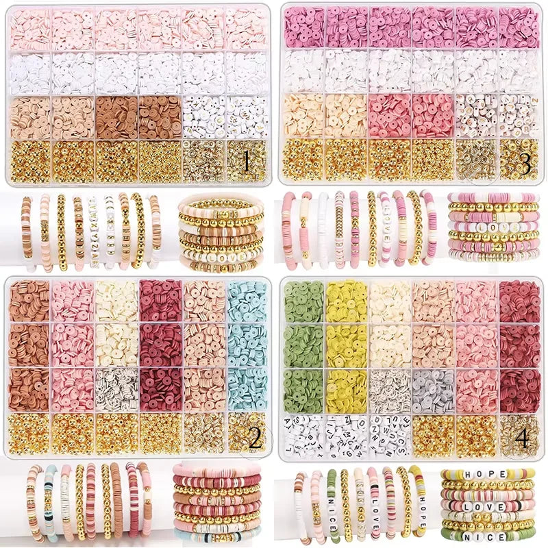 DIY Clay Bead Bracelet Making Kit with Golden Letter Beads - Friendship Jewelry Supplies for Women