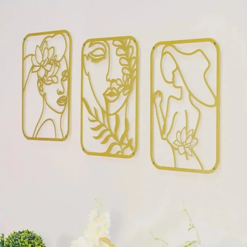 Iron Wall Art Sculpture - Feminine Figures, Waterproof Metal Decor for Home & Living Room
