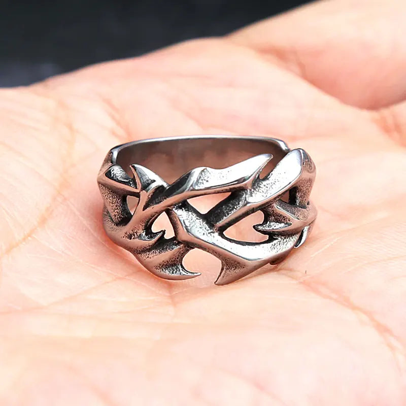 Vintage Punk Stainless Steel Crown of Thorns Ring for Men Women Hollow Out Design Jewelry