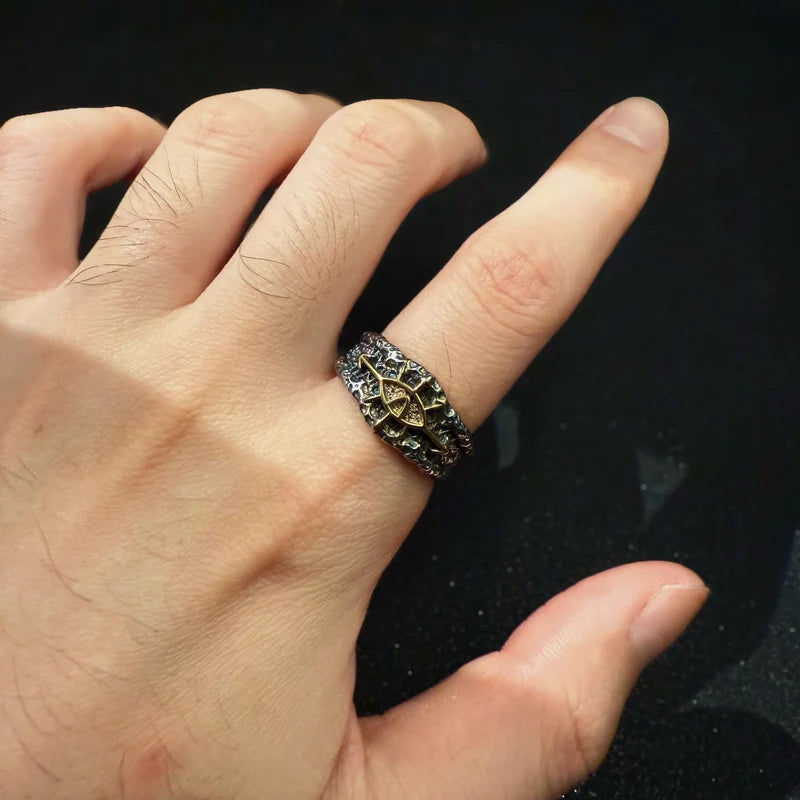 Retro Adjustable Open Ring for Men Punk Gothic Brass Jewelry - Warhammer 40K Style