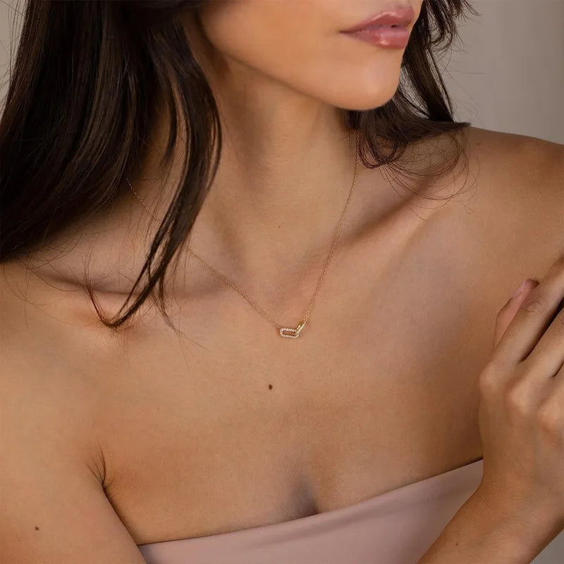 Women’s Geometric Double Ring Necklace with Zircon Micro Inlay – Gold & Red-Brown Variants