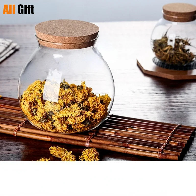 Micro Landscape Glass Bottle Vase with Wooden Lid - DIY Home Decor, Multiple Sizes
