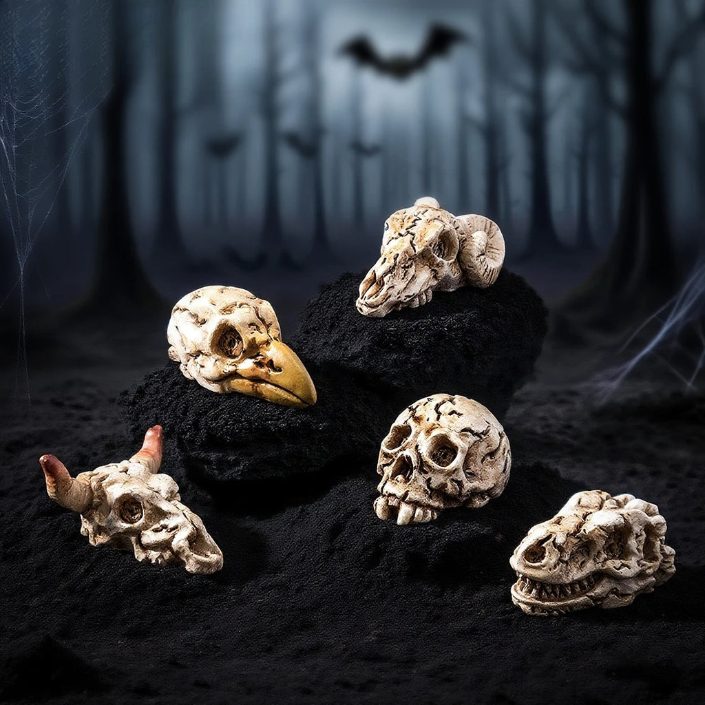 Mini Halloween Crow Animal Skull Ghost Ornaments - 3 Pack for Home & Party Decor