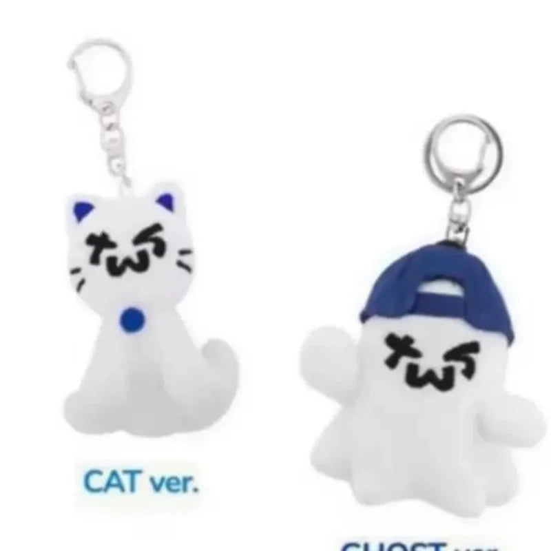 Kpop TWS Ghost Cat Plush Keyring - Cute Stuffed Animal Keychain