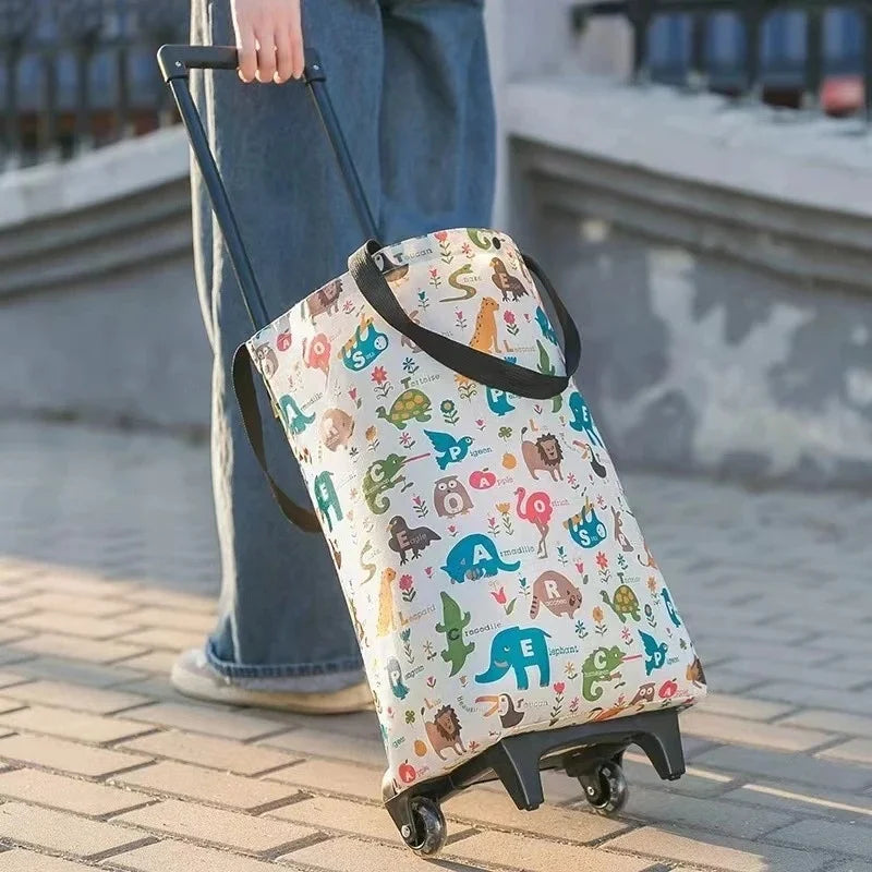 Foldable Oxford Cloth Shopping Cart Large Capacity Trolley for Grocery Outdoor Delivery