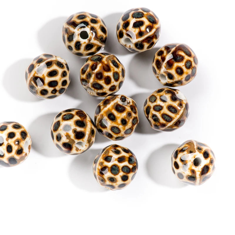 15mm Leopard Ceramic Beads 10-Pack High-Quality Porcelain Jewelry Components