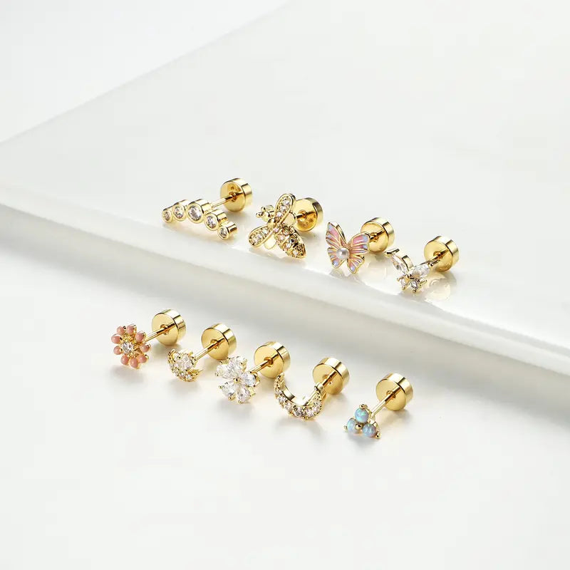Cartilage Earrings Stud for Women Surgical Steel Butterfly Flower Helix Tragus Jewelry