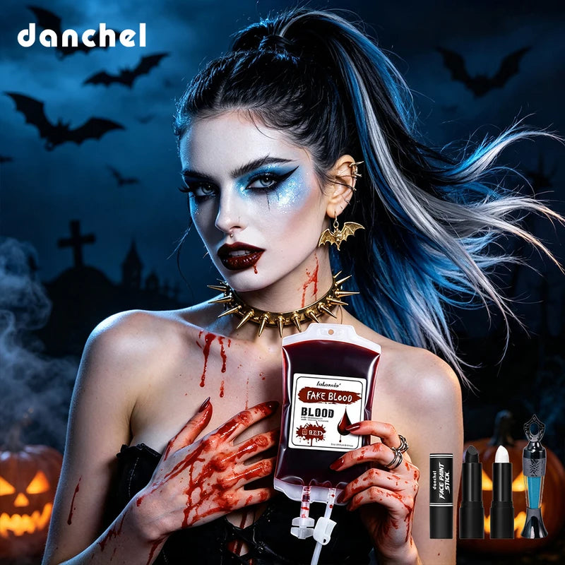 Halloween Makeup Set 5pcs Face Cosmetic Kit with Fake Blood & Eyeliner