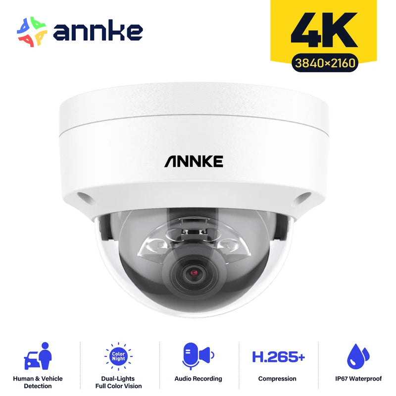 4K PoE Security Camera Outdoor IP Bullet Camera with Dual Light & Microphone