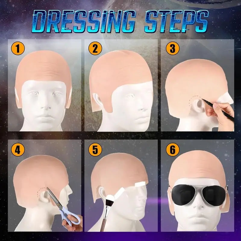 Cosplay Bald Cap - Latex Material for Stage & Costume Use, Black Blue Beige Brown