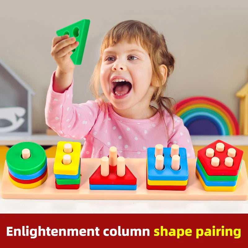 Shape Sorting Stacking Toy for Kids 3+ Montessori Geometric Matching Game