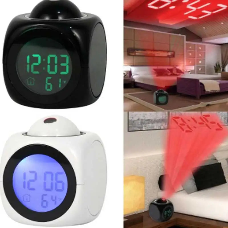 Multi-Function Projection Alarm Clock with LED Light and Voice Reminder