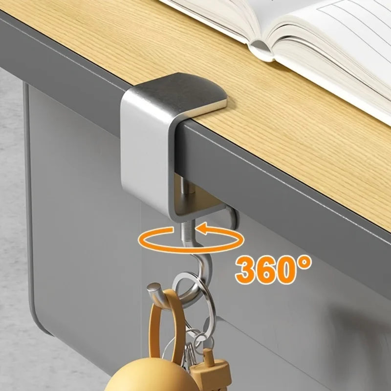 2pcs 360° Rotatable Steel Table Hooks - Detachable Office Desk Hangers