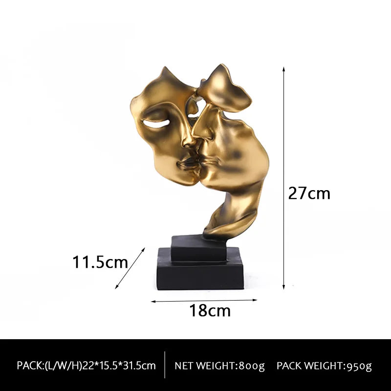 Modern Resin Mask Sculpture - Double Sided Face Statue for Home & Office Decor, Gold & Black, 27cm