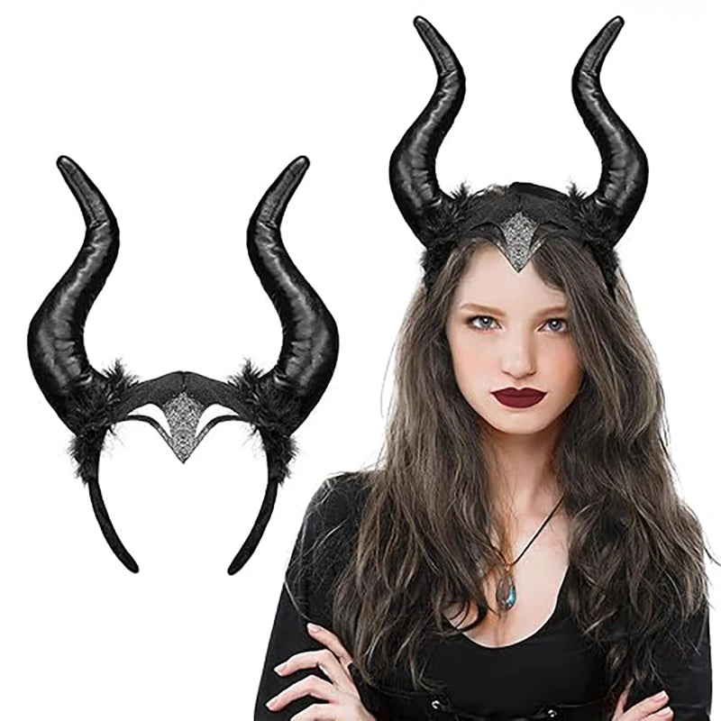 Women Halloween Demon Horn Headband Evil Queen Glitter Costume Accessory