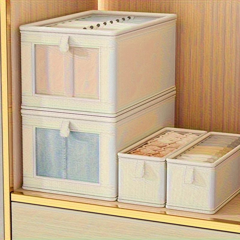 Large Foldable Canvas Storage Box with Clear Window - Space-Saving Closet Organizer