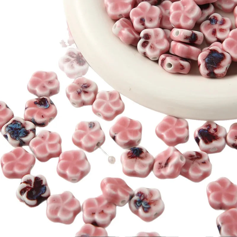10PCS Retro Ceramic Glazed Flower Beads for Jewelry Making DIY Bracelets and Necklaces