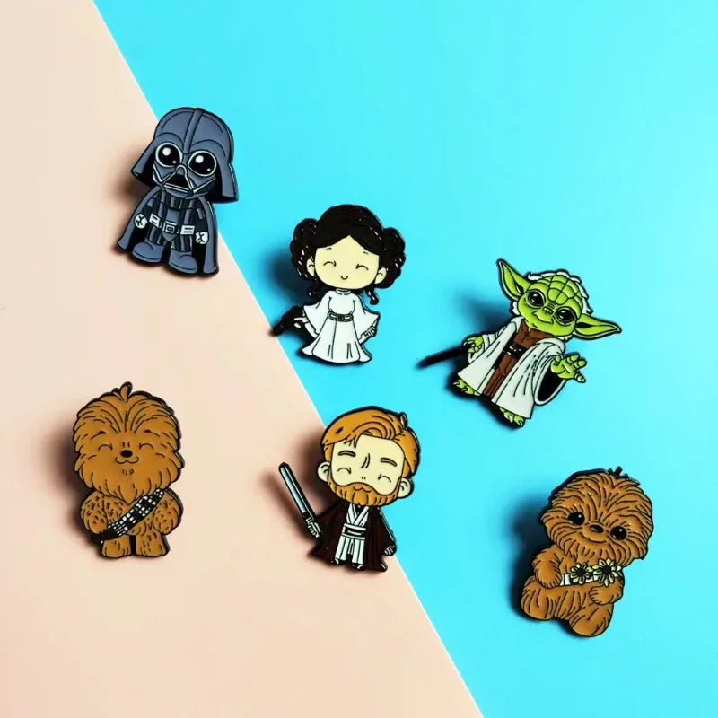 6-Pack Cute Monster Brooch Set with Darth Vader Mandalorian Leia Enamel Pins